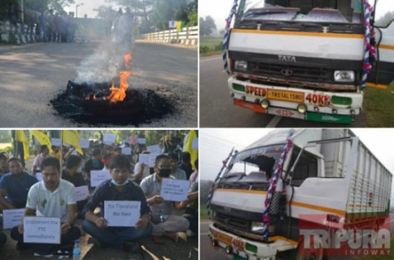 Tension triggered Centering IPFT's Strike : Truck broken in Garji, Road Blockades in different parts of State Tension triggered Centering IPFT's Strike : Truck broken in Garji, Road Blockades in different parts of State